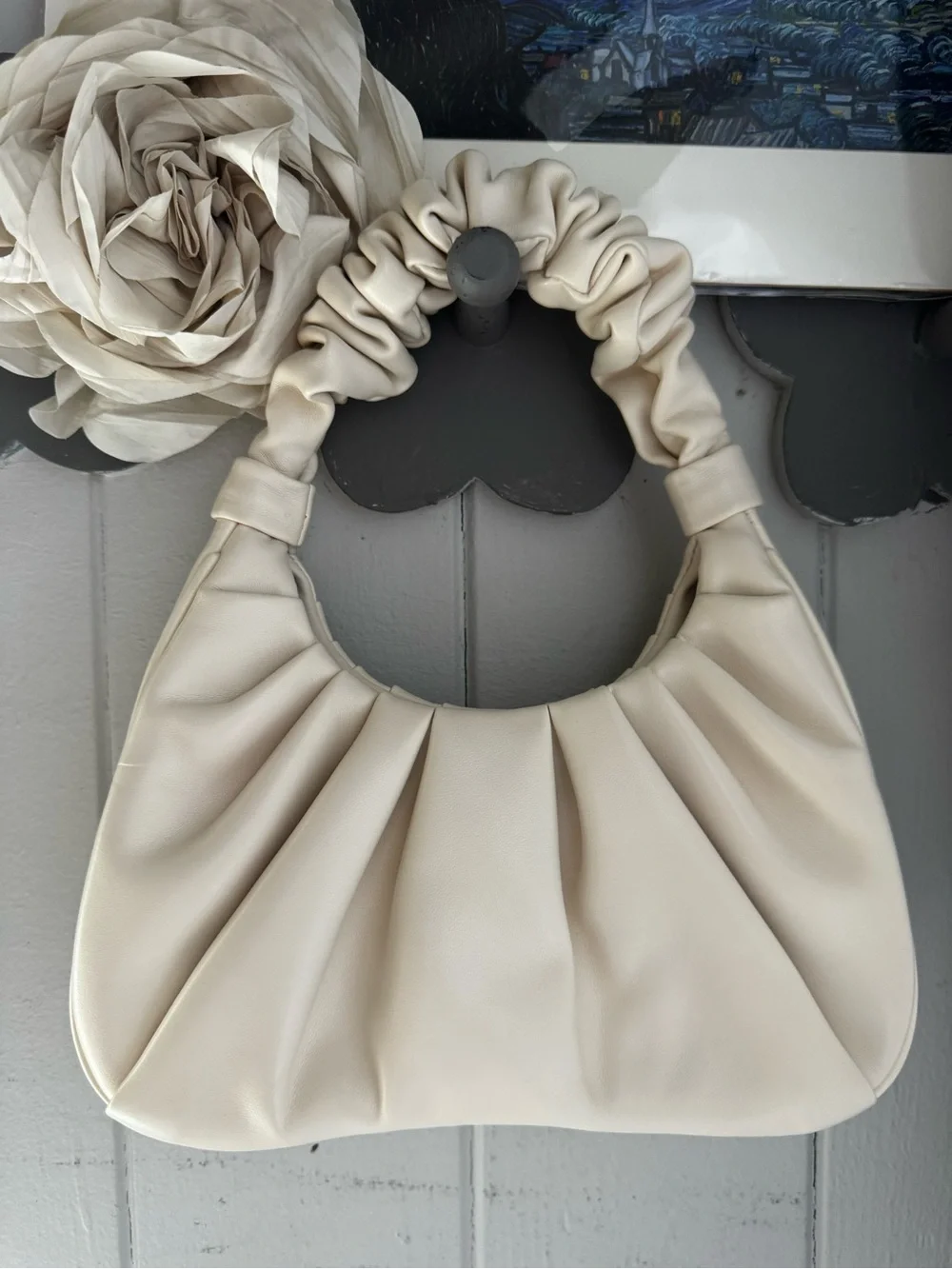JW PEI Gabbi Ruched Hobo Shoulder Bag in Cream